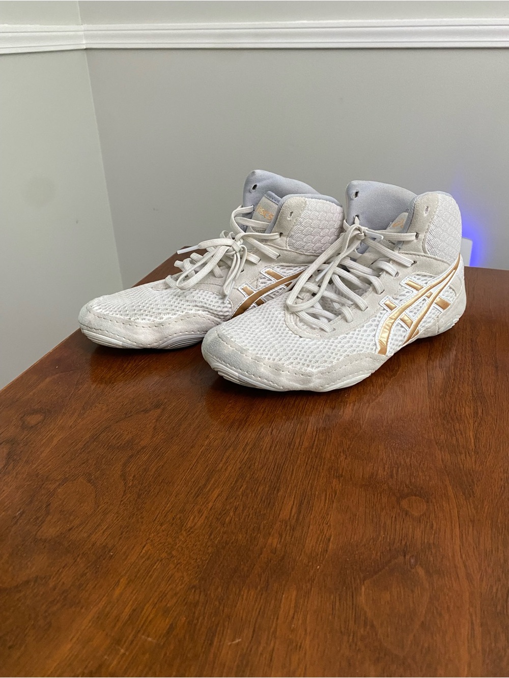 Kids White and Gold Wrestling Shoes